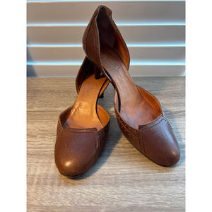 Vintage Y2K Michel Vivien Brown Leather D'Orsay Kitten Heels US 7.5 EU 38 Retro